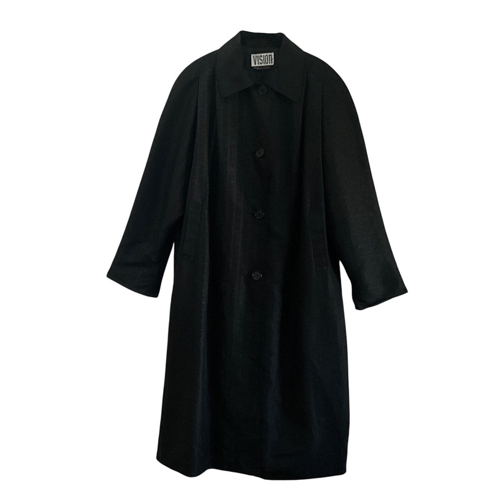 Vision‎ American Made USA Long Black Coat Shoulder Pads Button Front Womens 12